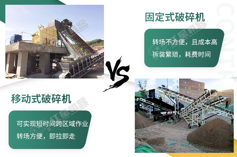 流動(dòng)粉碎石機(jī)，可以隨時(shí)轉(zhuǎn)場(chǎng)停車(chē)生產(chǎn)的破碎生產(chǎn)線